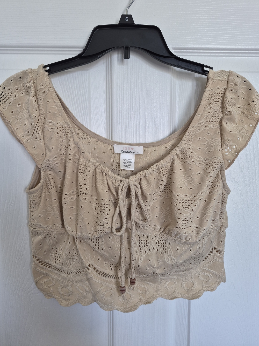 Xhilaration Beige Eyelet Tie-Front Crop Top